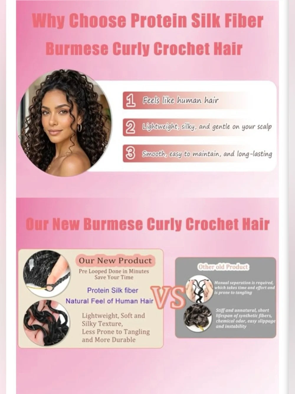 Burmese Curl with Spiral Crochet Hair Curl Ends Soft Protein Fiber- FULL HEAD